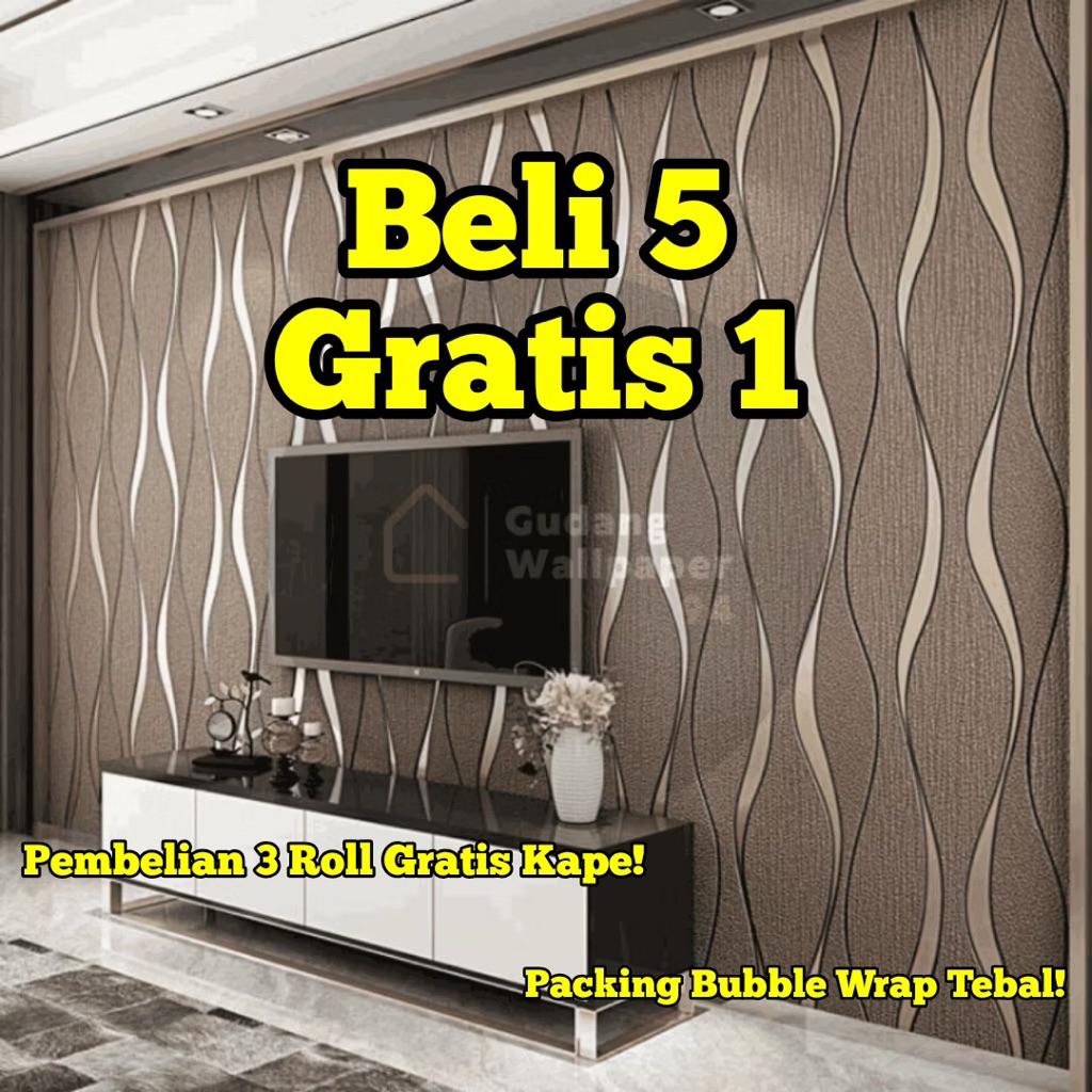 (PROMO COD) Gudang Wallpaper Stiker Dinding Ruang Tamu Motif Gelombang Bahan PVC Grade A+ Anti Air