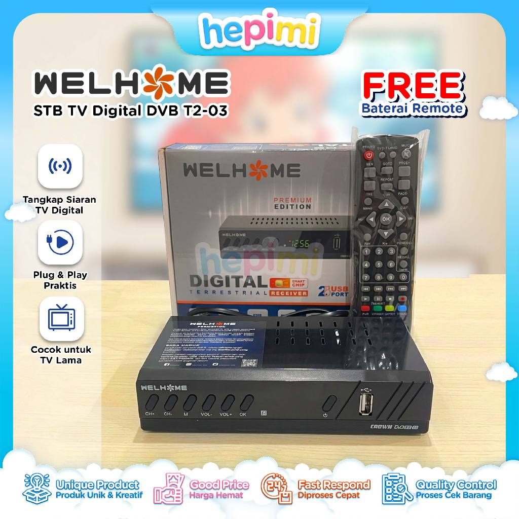 Set Top Box TV Digital WELHOME DVB T2 Receiver Penerima Siaran Full HD- HM