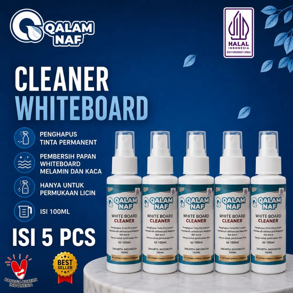 Paket Hemat Cleaner Whiteboard / Pembersih Papan Tulis Melamin / Pembersih Tinta Permanen Qalam Naf 100 ml Isi 5 Pcs