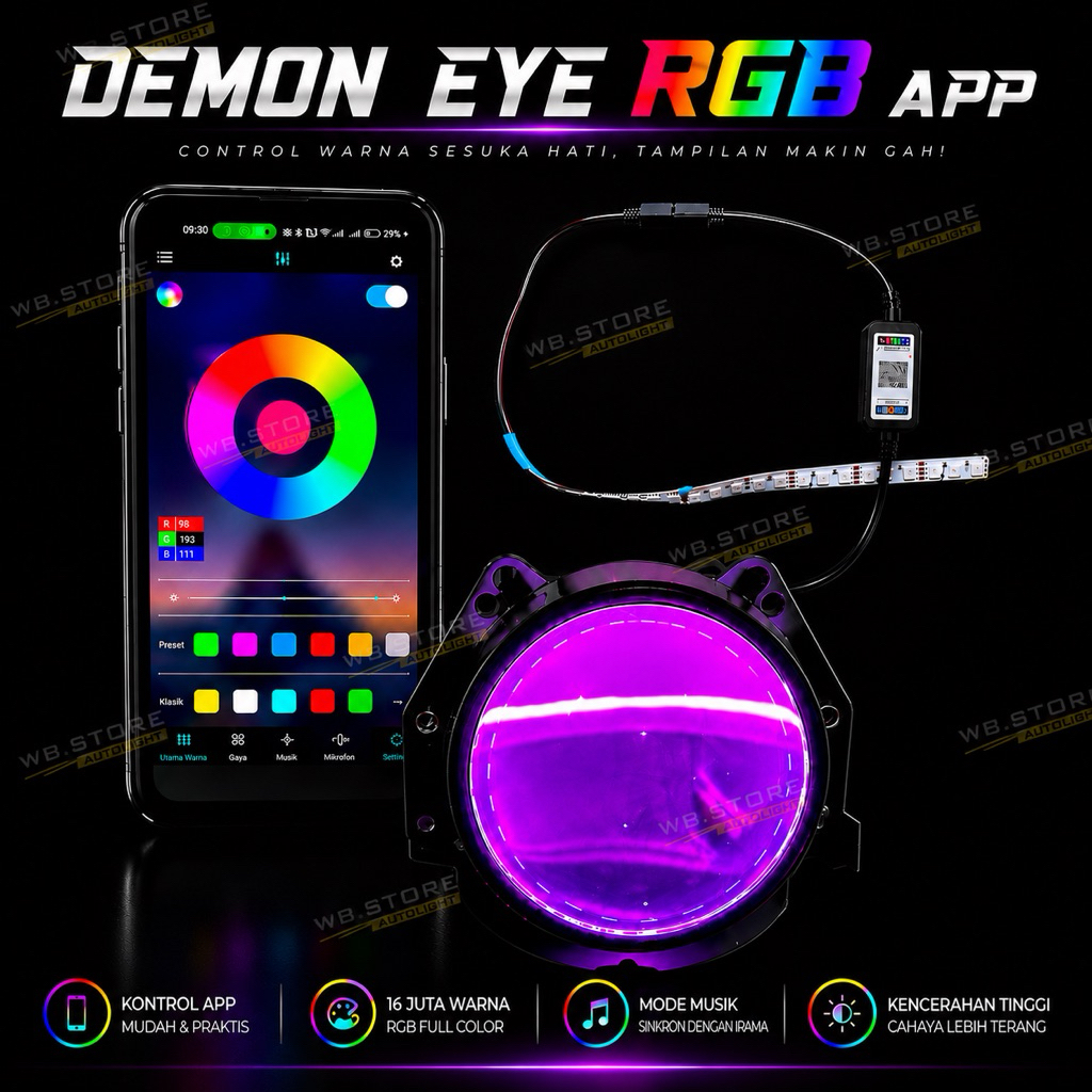 Jual DEVIL EYE DEMON EYE RGB BLUETOOTH 210 MODE ALL WARNA DEVIL BILED ...