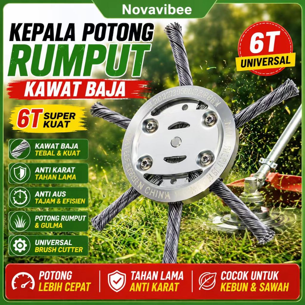 Jual Kepala Potong Rumput Kawat Baja 6T Universal Mata Brush Cutter ...
