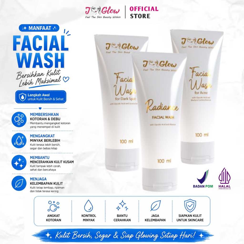 Jglow Facial Wash 100ml – Sabun Wajah Mencerahkan & Melembapkan Kulit | BPOM Original