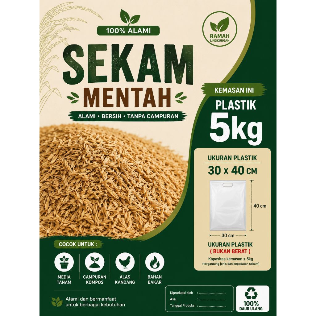Media Tanam Sekam Mentah Repack ukuran plastik 5kg