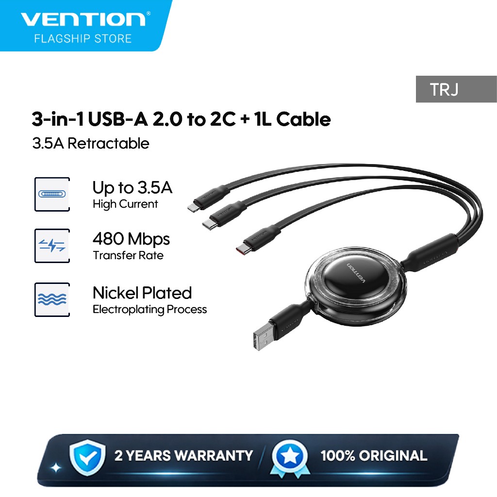 Jual Vention Kabel Data Charger 3in1 USB A to Type C / Lightning Male 3 ...