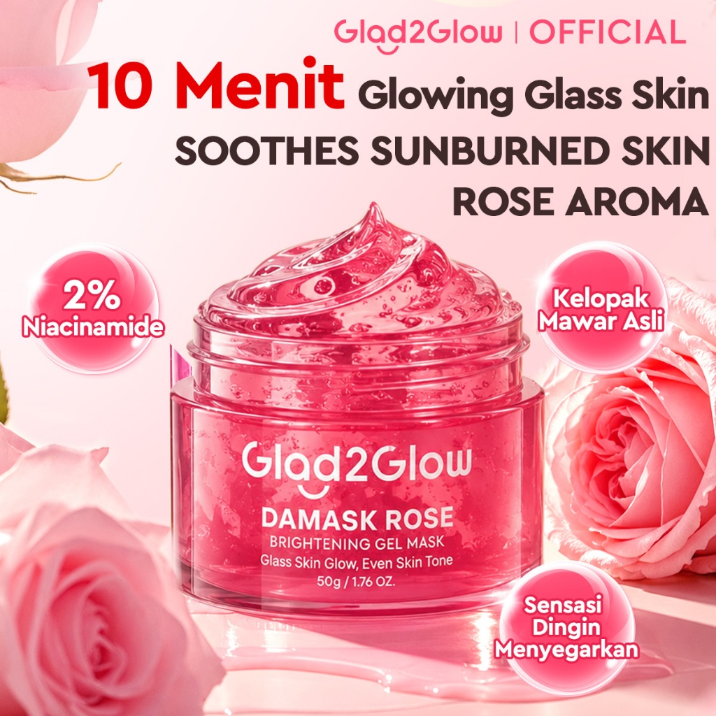 Jual GLAD2GLOW DAMASK ROSE PETAL GLOW GEL MASK 50g Brighten Soothing ...
