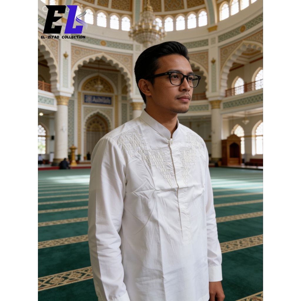 Murah Bingitz!! Baju Koko Abdillah Lengan Panjang Putih Polos Bordir Senada