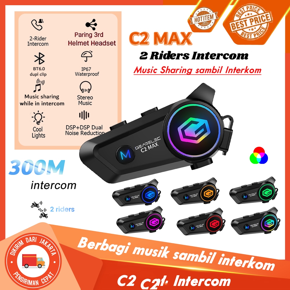 Jual GEARELEC C2 MAX Motorcycle Helmet Intercom Headset 2 Riders 300m ...