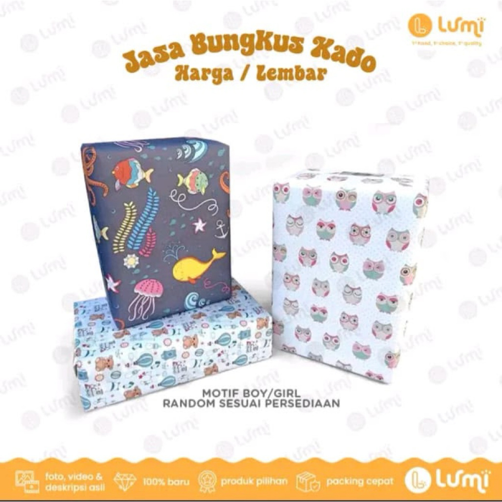 Jasa Bungkus Kertas Kado Kartu Ucapan Motif Random / lembar