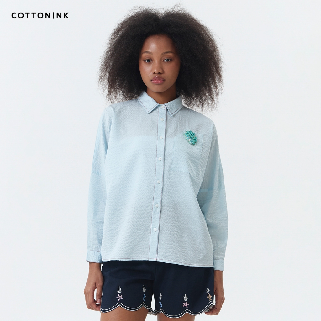 Jual COTTONINK - Atasan Kemeja Wanita Light Blue Shell Devon # ...