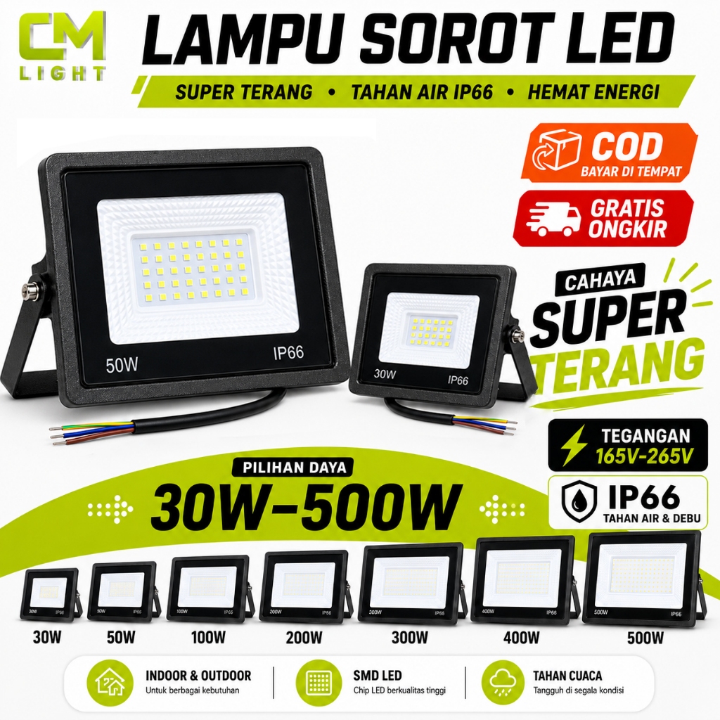 Jual COD & READY STOK LAMPU SOROT LED 30W 50W 100W 200W 300W IP66 ...