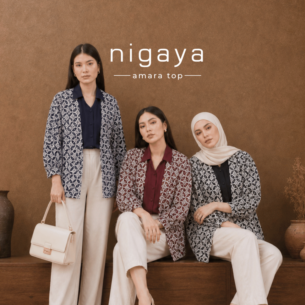 NIGAYA - New Amara Long Top - Blouse Kimono Motif - Atasan Casual Batik Wanita Elegan