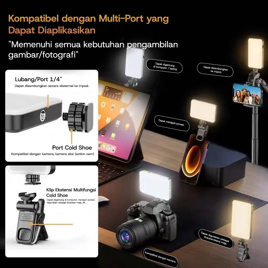 Skymicool Lampu Selfie Light LED Video Sorot Kamera Mini Pocket RGB LED 4000mAh Portable Clip Jepit Bracket 1/4 RCL06