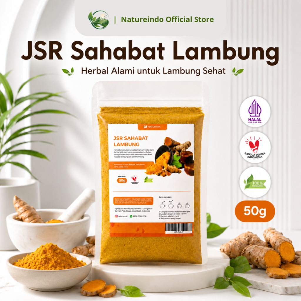 Naturaya JSR Maag Asam Lambung 50g - Ramuan Herbal Kunyit Temulawak Gula Aren Asli Solusi Perut Kembung Begah & Gerd Kronis