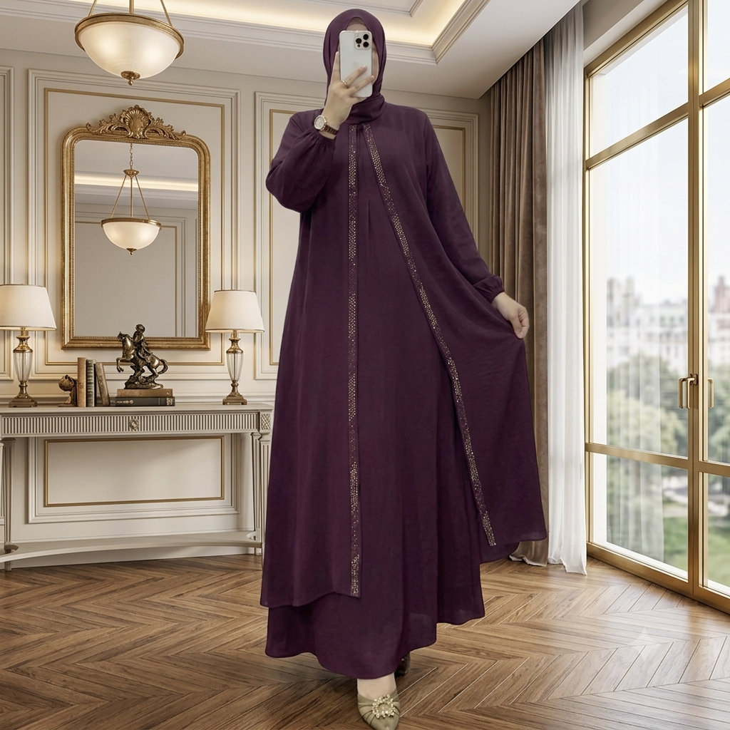 Sabyan Dress Terbaru 2026 Gamis Abaya Bahan Crinkle Airflow Premium Gade A Mix Payet Swarovski Mewah Elegan Manis
