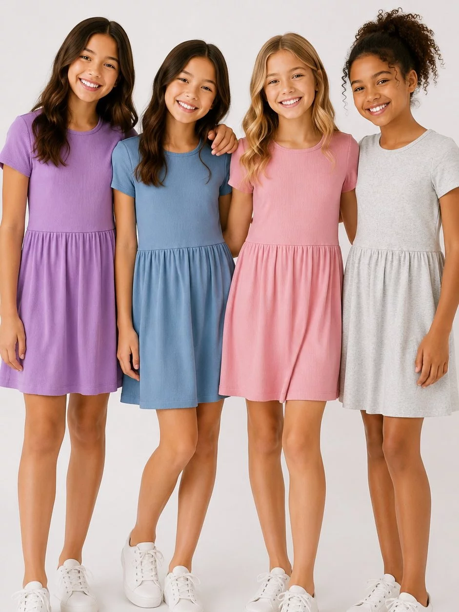 Dress Anak Junior ABG Bahan Katun Rib CRT Rib Short-Sleeve Dress - 2604