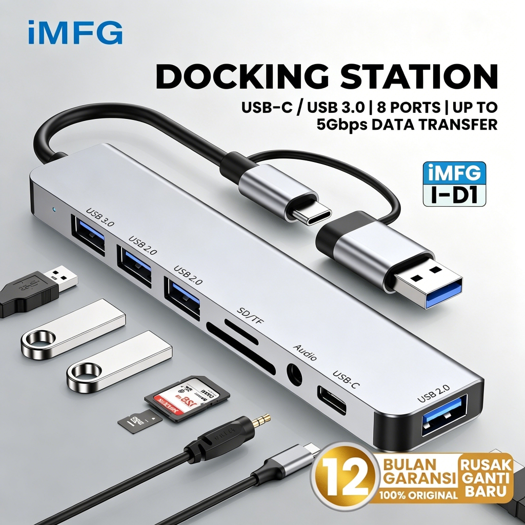 iMFG i-D1 8 in 1 USB-C Hub Docking Station Plug Play TF SD Card Reader USB 3.0 Aluminum Alloy