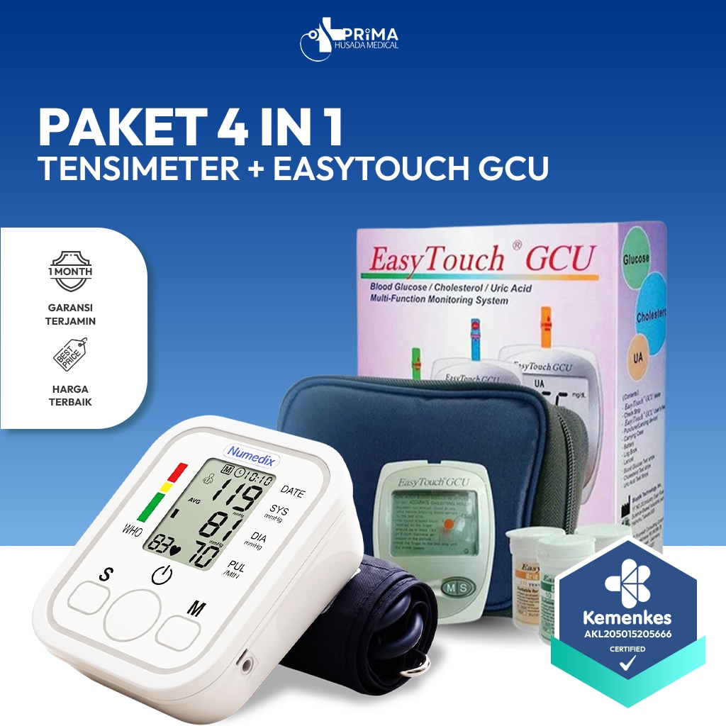 Paket Alat Kesehatan Hemat 4 In 1 - Alat Easy Touch GCU 3 IN 1 Gcu EasyTouch / Gcu Easy Touch 3 in 1 / Alat Cek Darah 3 IN 1 / Gcu Kolestrol / Alat Cek Gula Darah / Alat Cek Gula Darah 3 in 1 / Tensimeter Digital Alat Cek Tekanan Darah Digital Otomatis