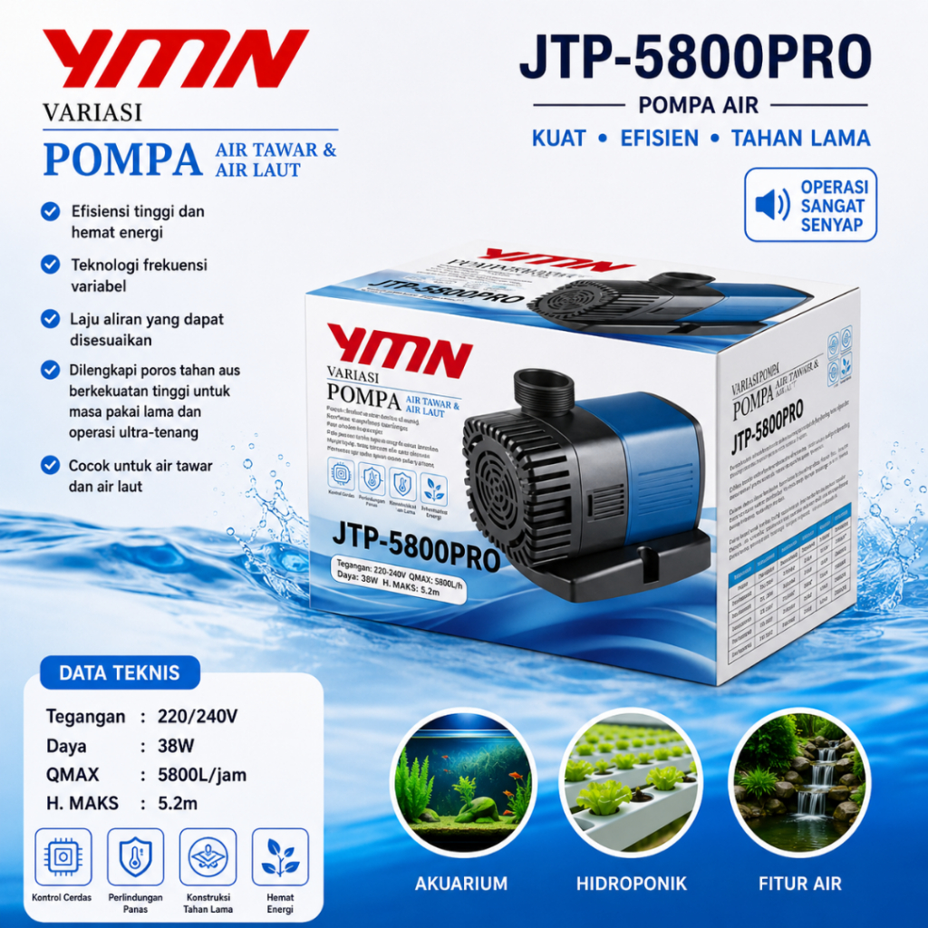 YAMANO JTP 5800 Pompa Air Celup Pompa Kolam Hidroponik Pompa Low Watt