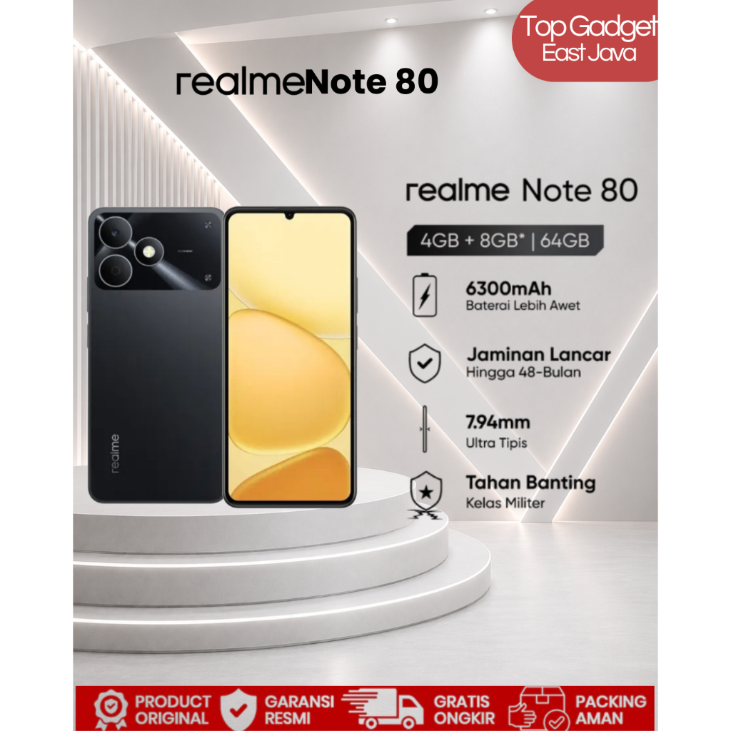 Top Gadget - realme Note 80 4GB+8GB RAM 64GB/128GB NFC | Baterai 6300mAh | ArmorShell Protection | IP54 Tahan Air & Debu | Garansi Lancar 48 Bulan | BNIB Segel Resmi Indonesia