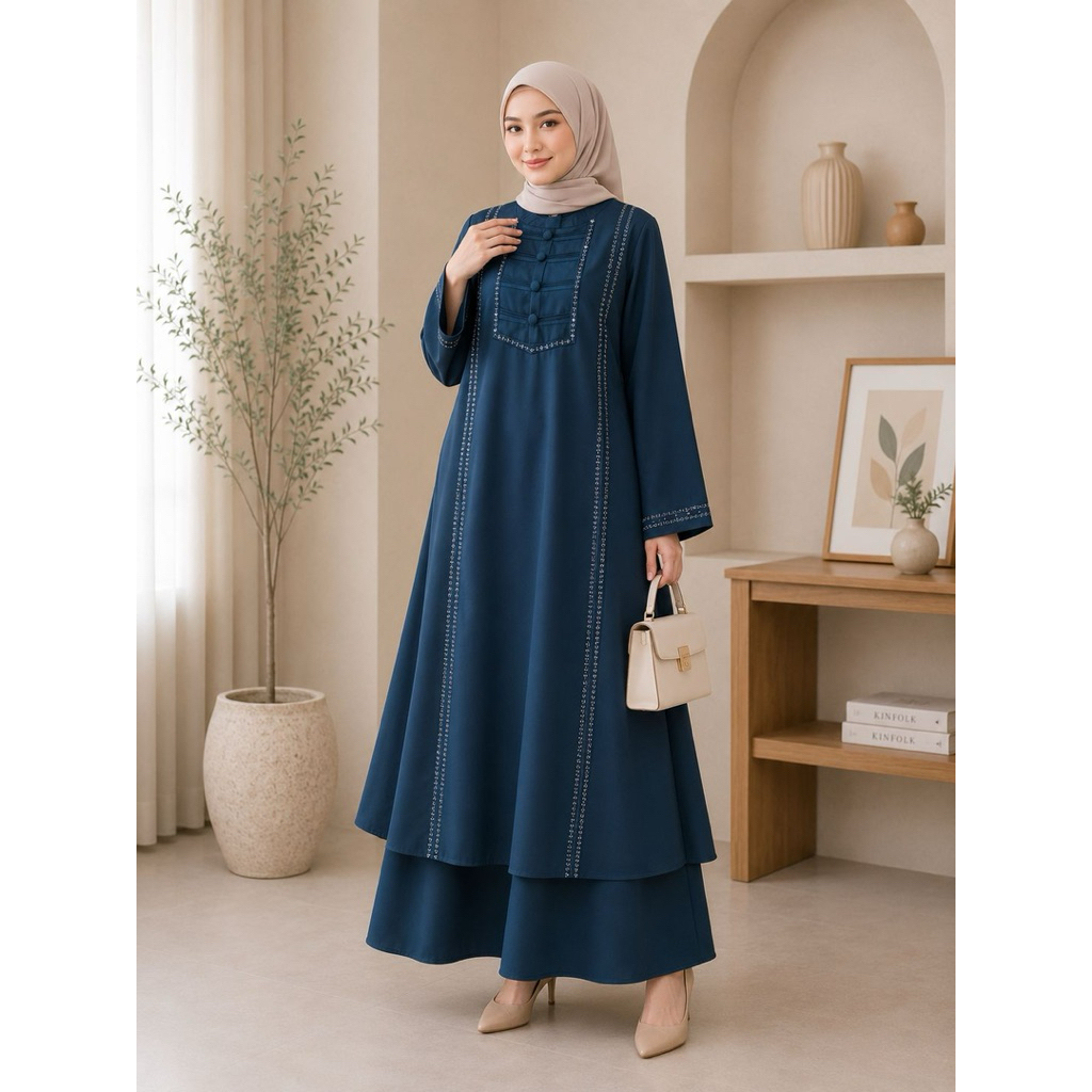 Abaya Cheongsam - Gamis Wanita Elegant Modern Minimalis Bahan Sabrina Anti UV Flowly Adem