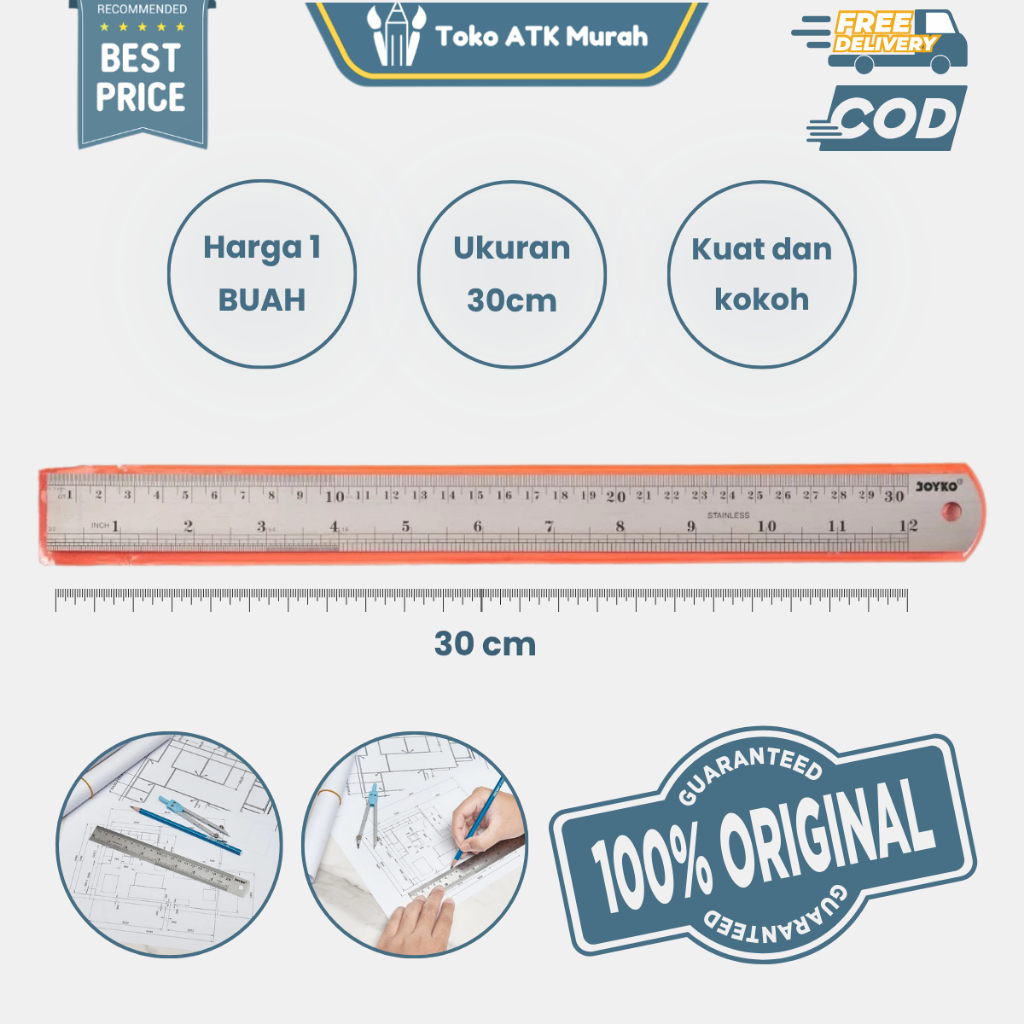 Jual Penggaris Besi 30 Cm / Stainless Steel Ruler Joyko RL-ST30 ...