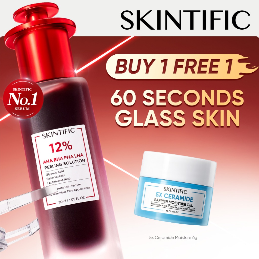 SKINTIFIC – 12% Acid Peeling Solution Glowing Serum Essence Eksfoliasi Wajah & Tubuh Cocok untuk Kulit Berjerawat, Komedo, Blackhead & Tekstur Kasar Membantu Mengurangi Jerawat & Komedo, Menghaluskan dan Mencerahkan Kulit & Glowing Anti Acne/ Retinol