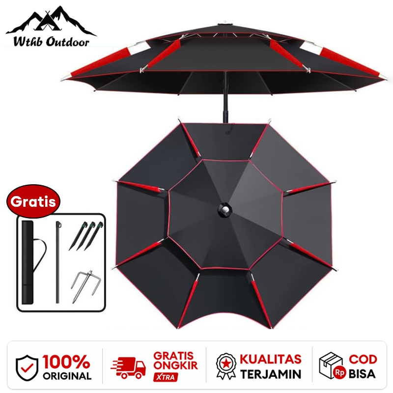WTHB Outdoor Payung Tenda Fishing Umbrella Payung  Pancing Wisata Usaha Serba Guna Super Lebar Praktis Tahan Panas Dingin 240 cm Payung Besar Golf Jumbo Mewah Polos Rangka Fiber Otomatis