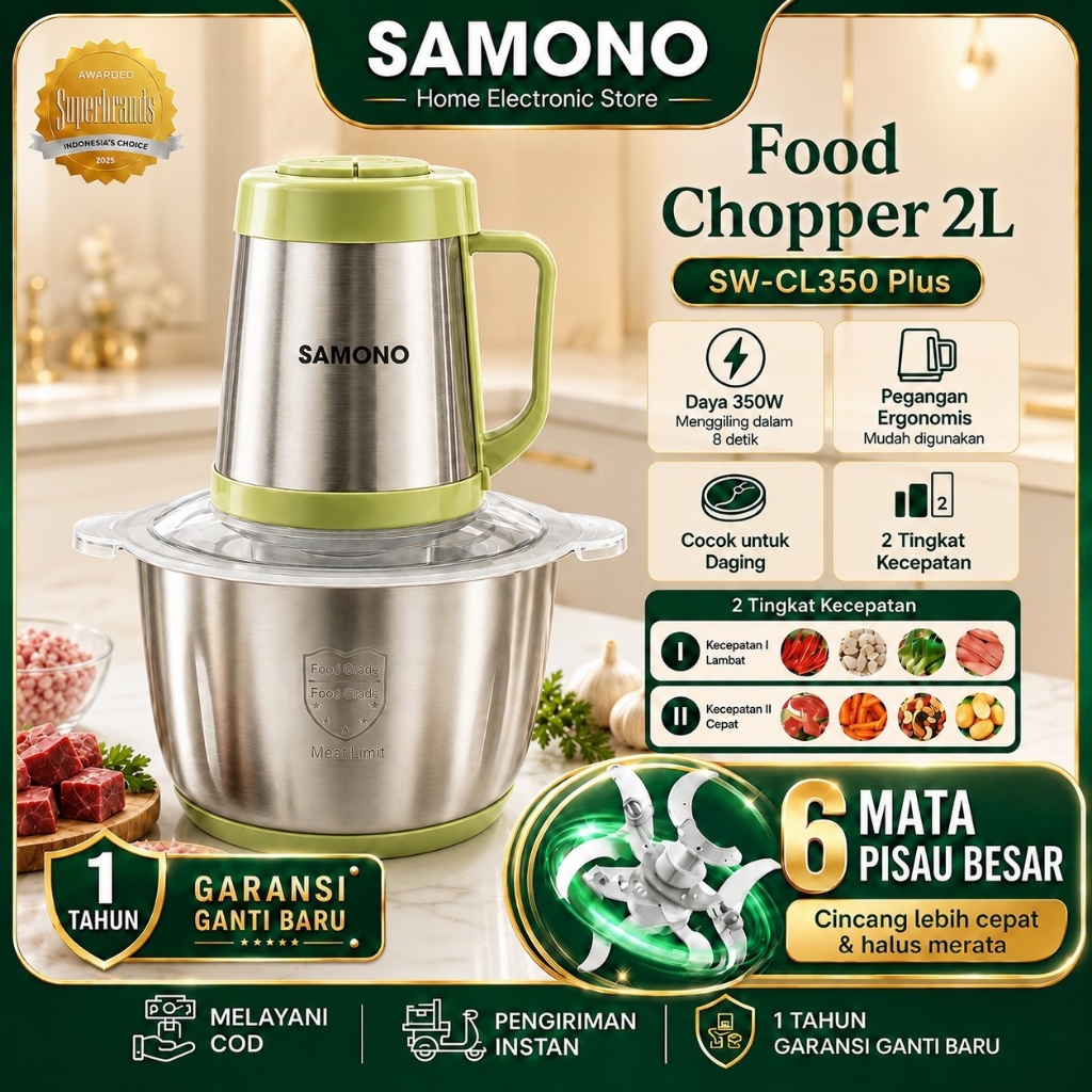 Jual SAMONO Food Chopper 2L 350W Stainless Steel SW-CL350 Plus 6 Bilah ...