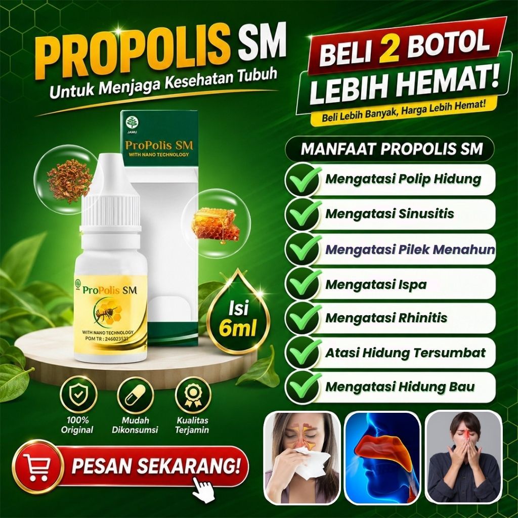 Obat Sinusitis Polip Untuk Hidung Pilek Sinus Menahun Tersumbat Ingus Mampet Bau Anosmia Infeksi Idung ISPA Suplemen Vitamin Original Herbal Propolis SM PALING AMPUH Namun Tergantung Kondisi Tubuh