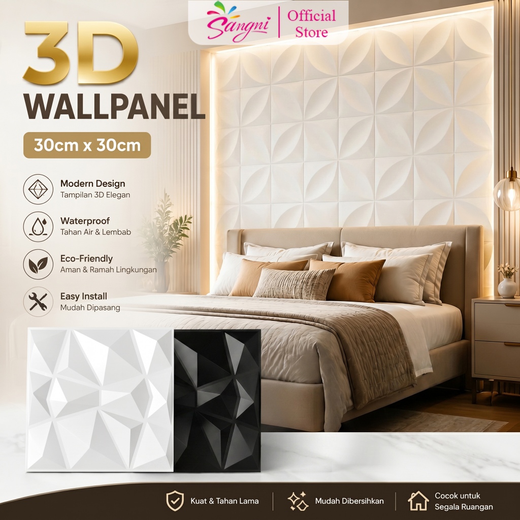 Sangni - 3D Wallpaper PVC 30x30cm Hiasan Dinding Aesthetic Ruang Tamu Stiker Wall Panel Anti Air & Api Modern Dekorasi Rumah Home Decor
