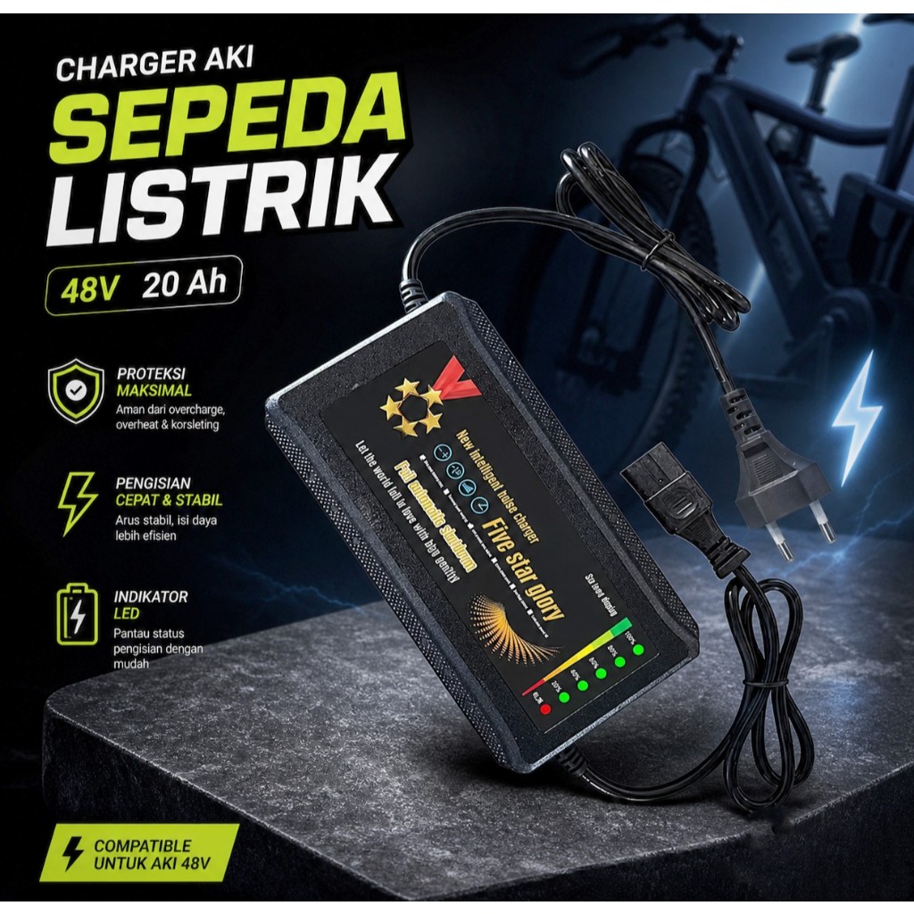 Fast Charger Sepeda Listrik Indikator LED 48V 20 Ah Proteksi Keamanan Maksimal