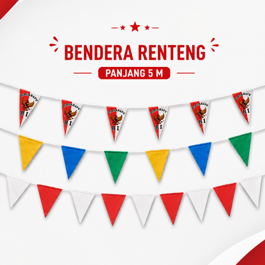 BENDERA RENTENG MERAH PUTIH DEKORASI PESTA HUT RI PANJANG 5 METER