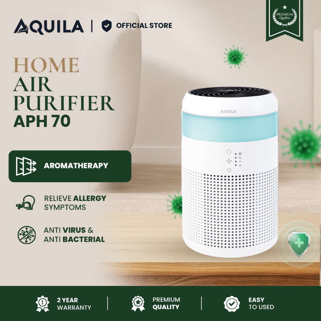 Aquila Air Purifier APH 70 Advance Filtration HEPA 13 Active Carbon dan Aromatheraphy CADR 70 m³/jam Daya 10watt
