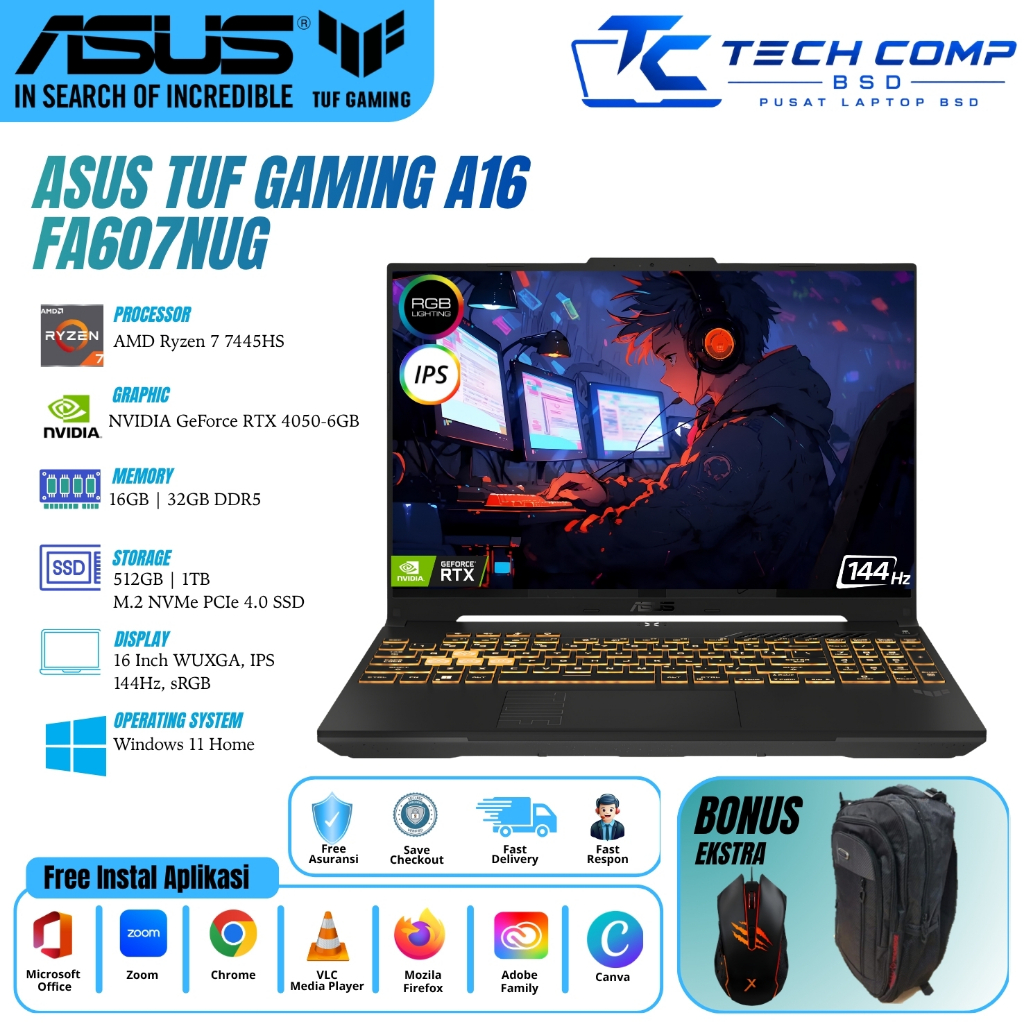 Jual LAPTOP ASUS TUF GAMING A16 FA607NUG AMD RYZEN 7 7445HS 16GB 1TB ...