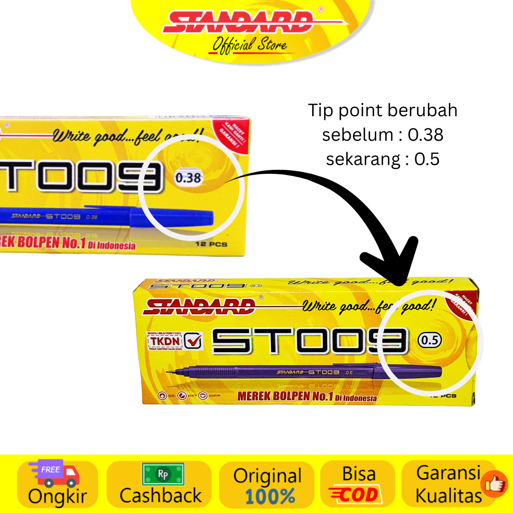 Standard - Pulpen ST009 Ceramic Ball 0.38 / 0.5  ( Alat Tulis / Pen / Ballpoint / Pena )