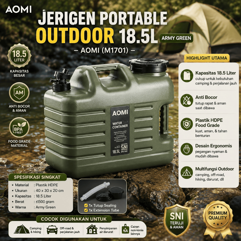 Jerigen Portable Besar 18.5L – Anti Bocor, Tahan Lama, Ideal untuk Camping & Travel M1701