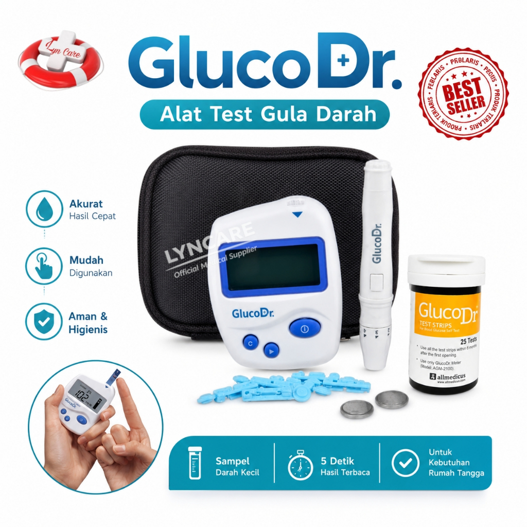 Alat Cek Gula Darah Gluco DR Biosensor + FREE 25 Strip / Alat Tes Diabetes Akurat Multi Monitoring Original - MUTIARA ALKES