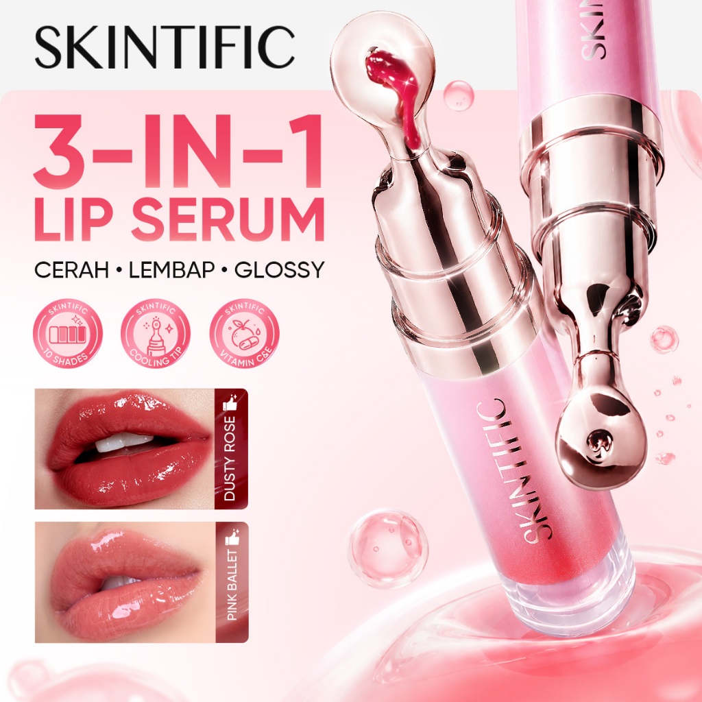 [New Shades!] SKINTIFIC - Peptide Brightening Lip Serum | Cerah Glossy Lembap Plump Mencerahkan Bibir Glowing dalam 14 Hari Menghidrasi & Melembutkan Meningkatkan Kilau Alami Bibir lip glossy Liptint  lipstick tahan lama glasting