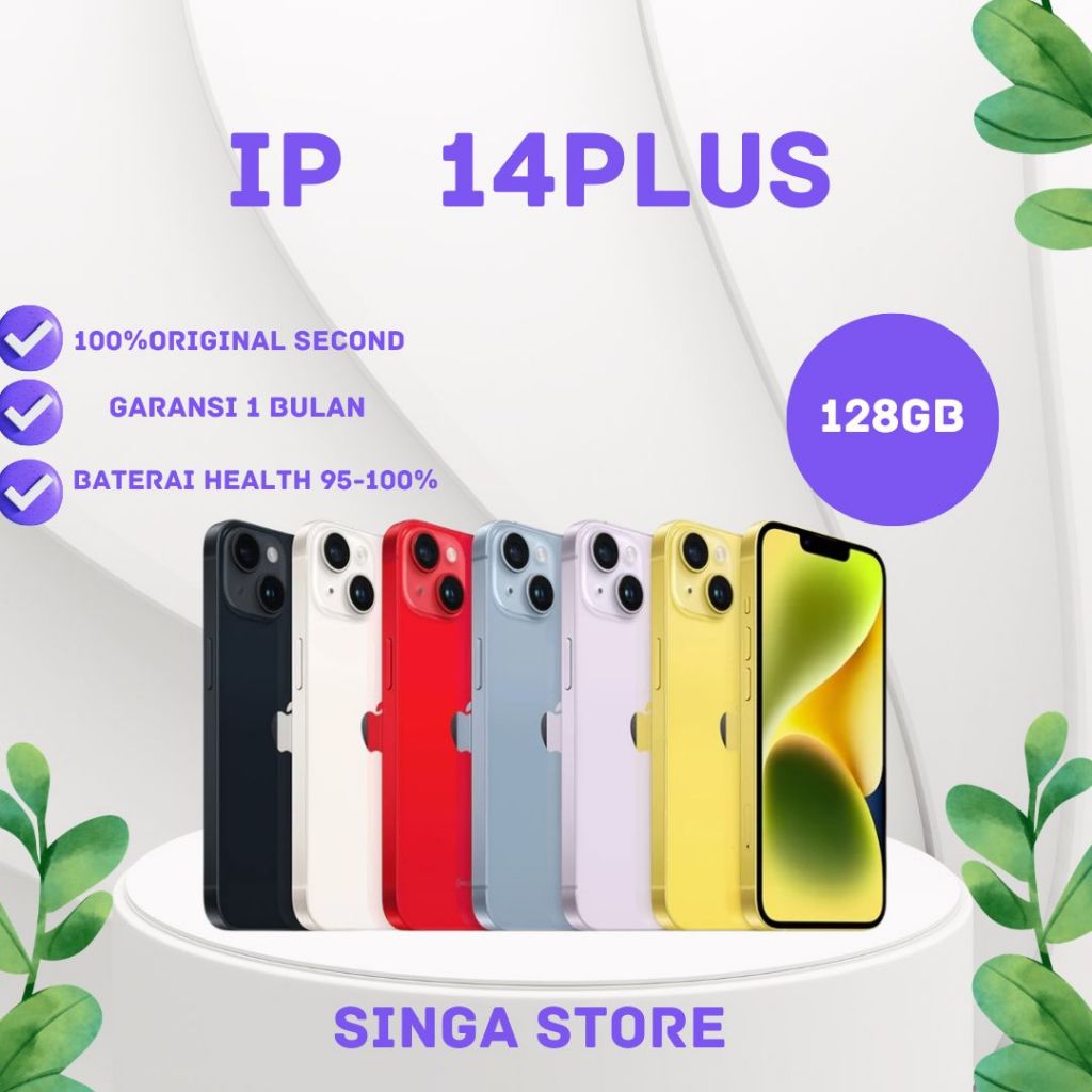 HiPhone 14 Plus 128GB – paket lengkap orisinal, 100% asli, kondisi sangat baik (seperti baru).