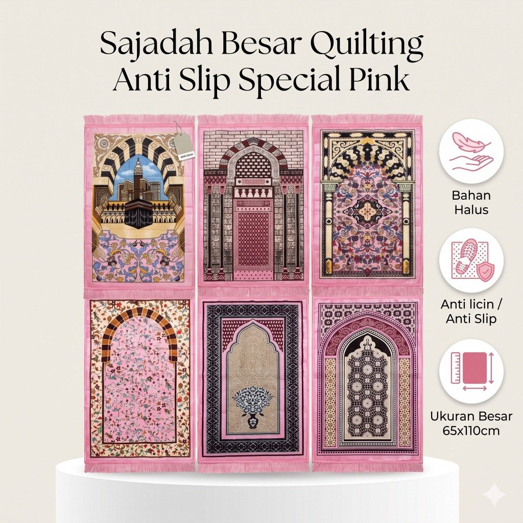 sajadah busa special pink quilting tebal empuk besar halus premium anti slip/ anti licin 65x110cm