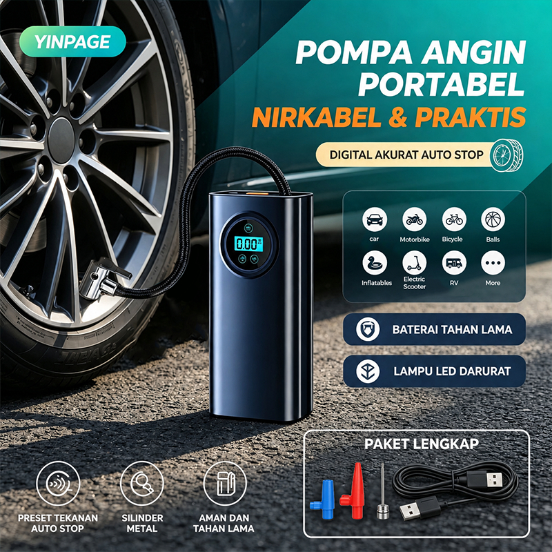 Jual Pompa Ban Motor dan Mobil YINPAGE – Pompa Angin Elektrik Portable ...
