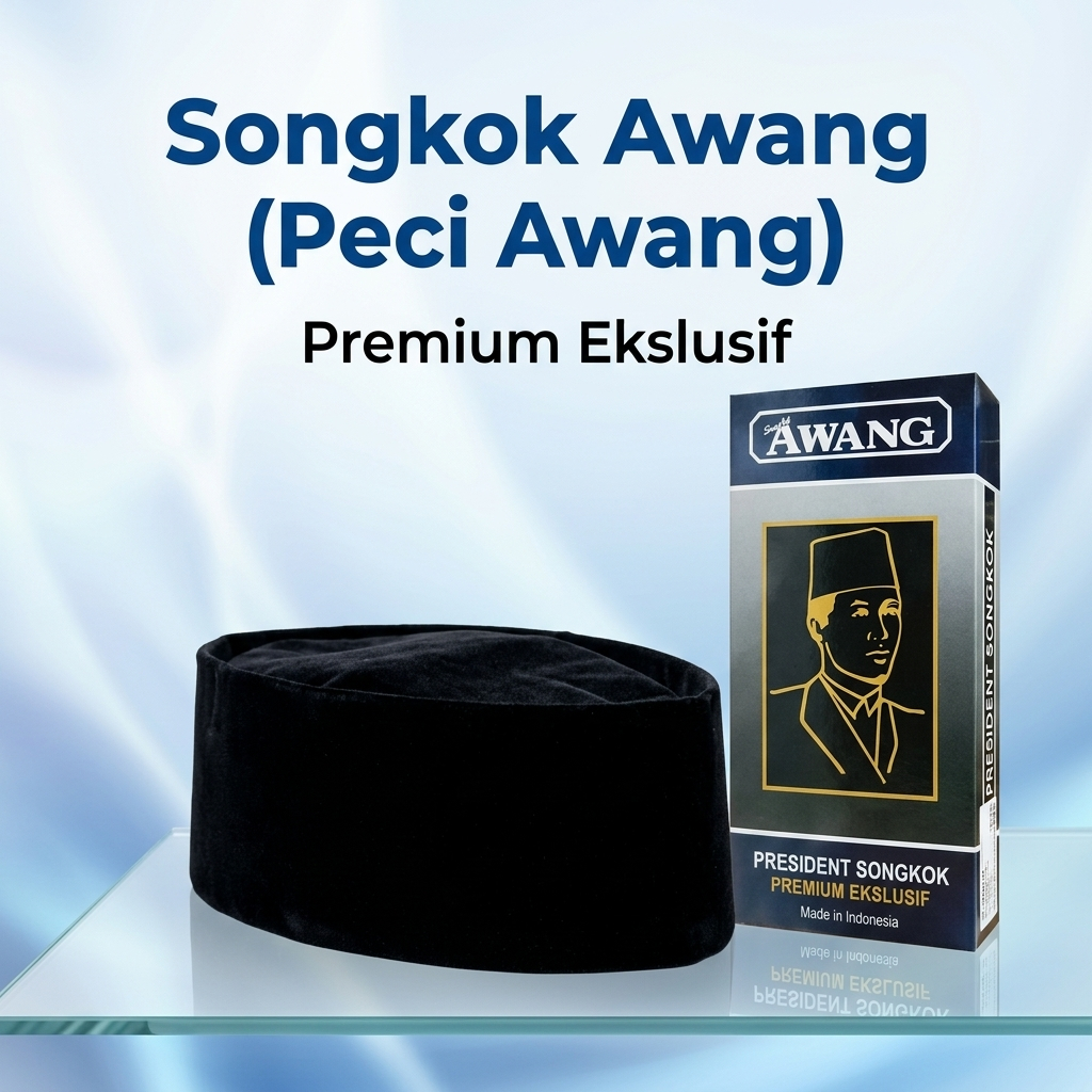 Peci Songkok Kopiah Spesial Awang Hitam AC Peci Songkok Kopiah Hitam Polos AWANG AC Tinggi 8, 9, 10 ,11 TERLENGKAP FREE GIFT
