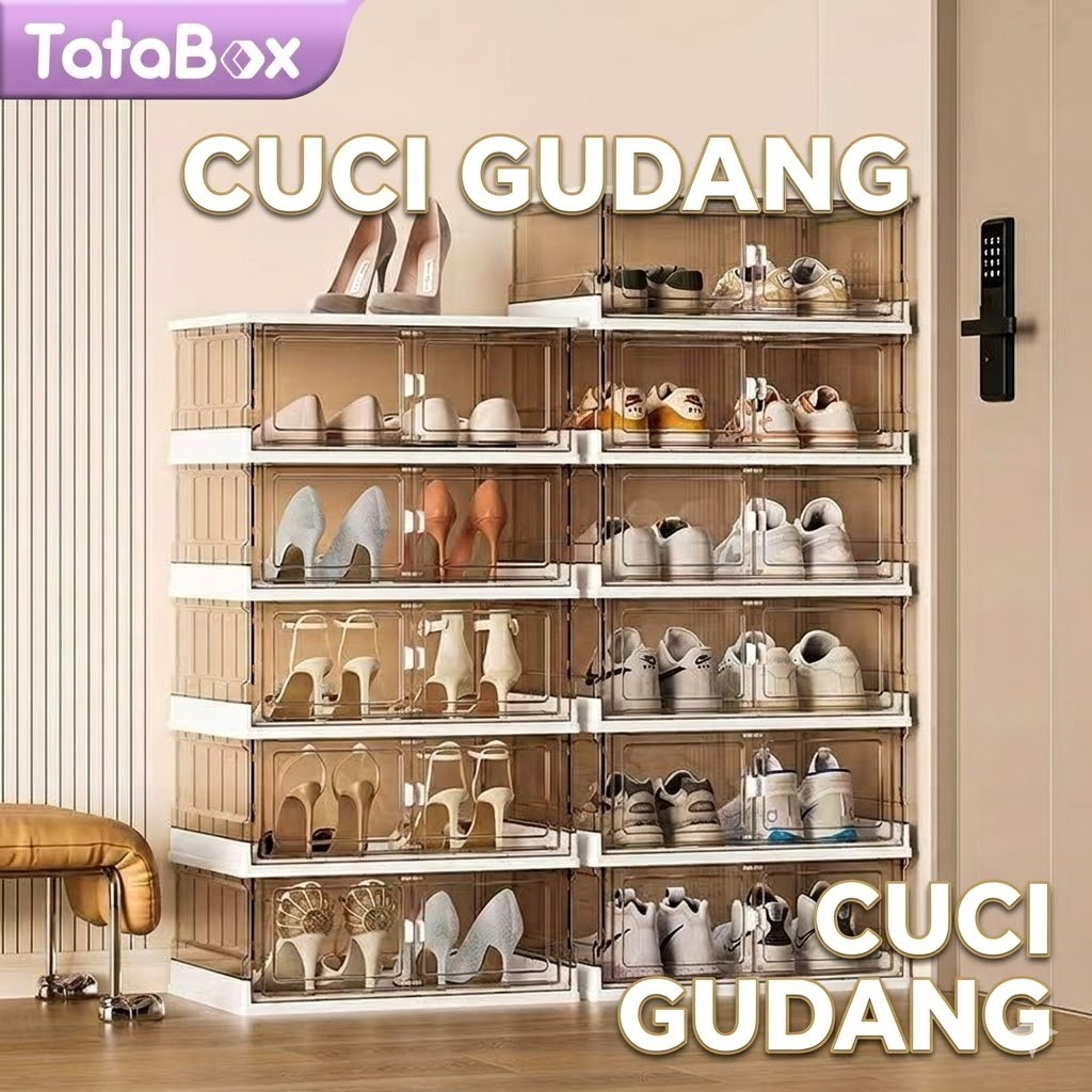 Jual 3/6/9 Rak Sepatu Plastik Tempat Sepatu Susun Tertutup Tebal Tinggi ...