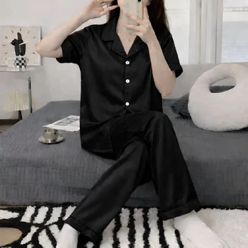 Setelan Piyama CP Baju Tidur DEWASA Bahan SATIN VELVET Lengan Pendek Piyama WANITA Model List