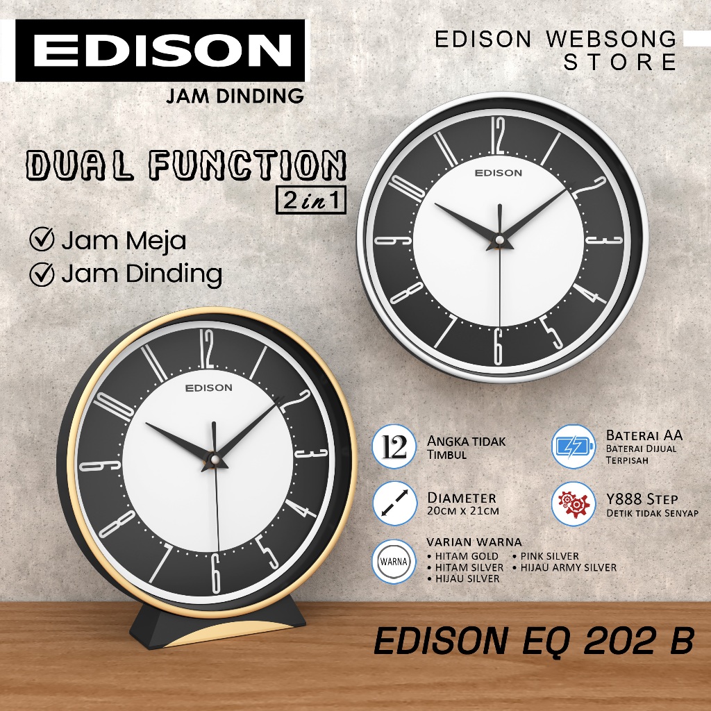 Jual Jam Dinding Jam Meja 2in1 Edison Step EQ 202 B Ukuran Diameter ...