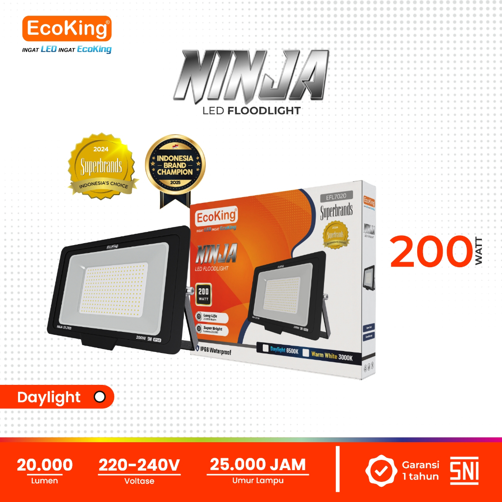 Jual EcoKing Lampu Sorot LED Flood Light Ninja 200W Cahaya Putih (NINJA ...
