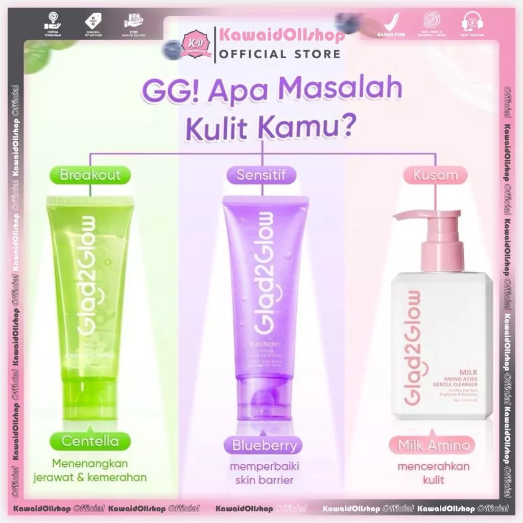 Glad2Glow Blueberry Ceramide Cleanser 70ml Brightening Hydrating Gentle pH Balanced