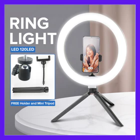 Lampu Ring Light Led 3In1 Color Tripod Holder 25.5Cm 12W Lampu Make Up Vlog Lampu Ringlight Live
