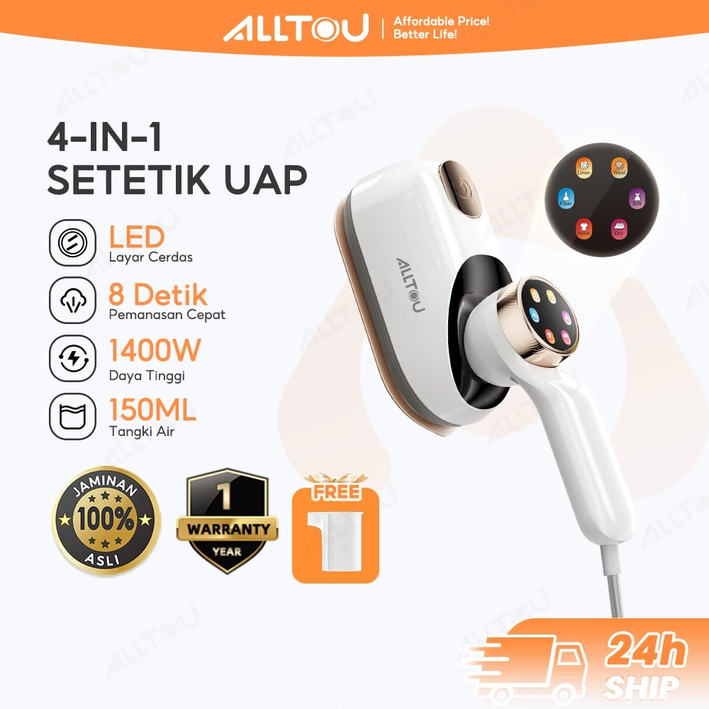 ALLTOU Steam Iron 6 Mode LED Travel Portable Handheld Steamer Multifungsi 4-IN-1 150ML Efisiensi tinggi Setrika Uap