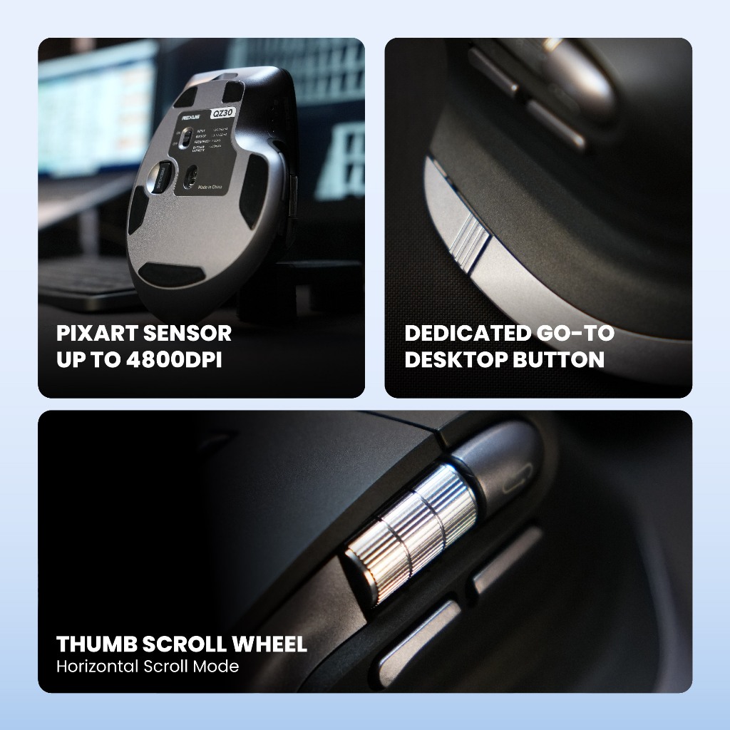 Rexus Flow QZ30 Mouse Office Wireless Ergonomic Silent Click - AeroSpin Wheel & Horizontal Scroll Mode (3)